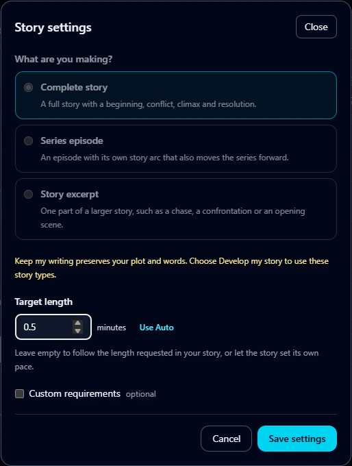 Story settings