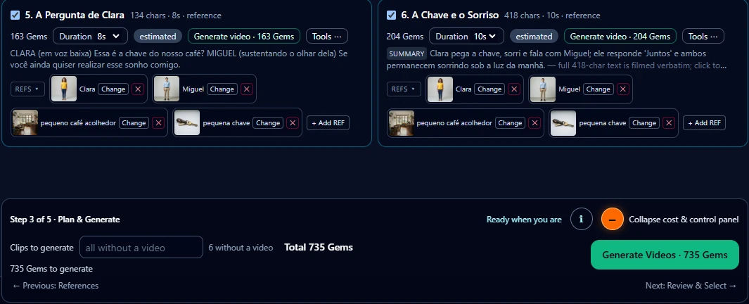 Check the clips and generate